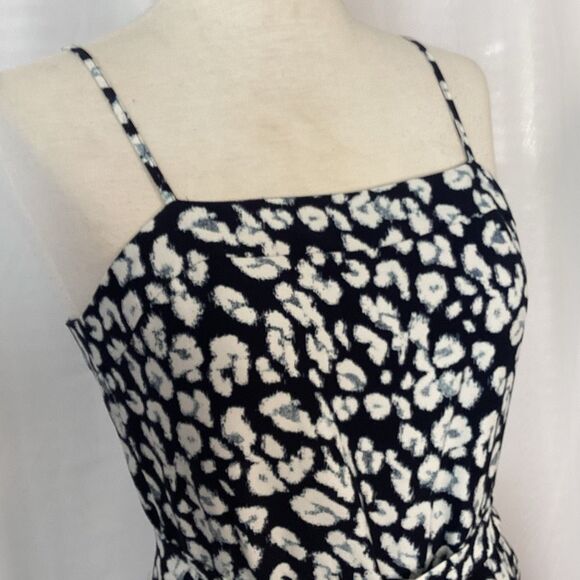 Banana Republic Wide Leg Cropped Jumpsuit Women’s 6 Navy Blue White Square Neckl - Picture 8 of 12